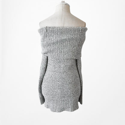 Gray Knit Off The Shoulder Long Sleeve Sweater Top Size S