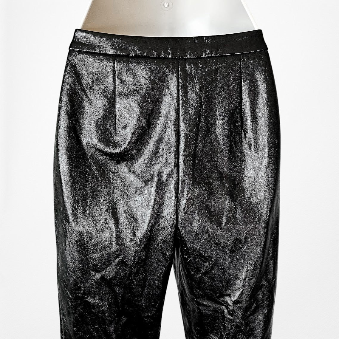 Vintage Y2K Black Patent Faux Leather Look Slim Leg Pants Size XS/S