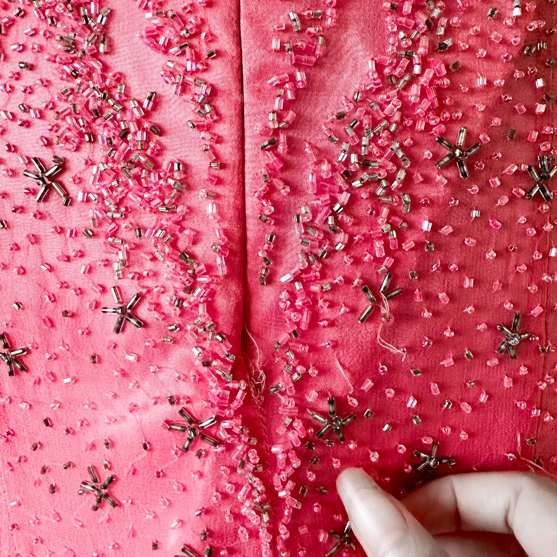 Vintage Y2K 90s Pink Ombre Halter Beaded Mesh Bodycon Maxi Prom Dress Size S