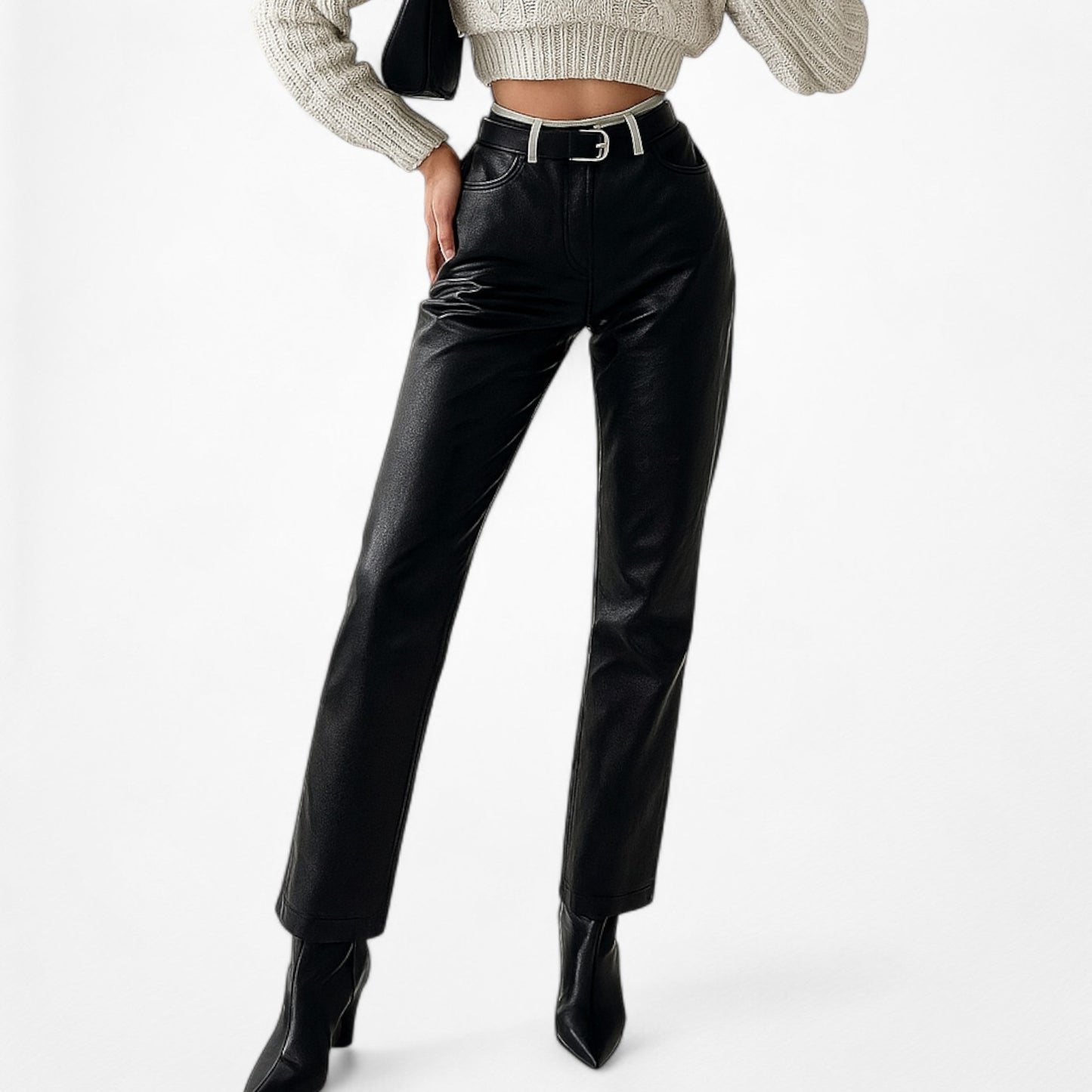 Vintage Y2K Black Patent Faux Leather Look Slim Leg Pants Size XS/S