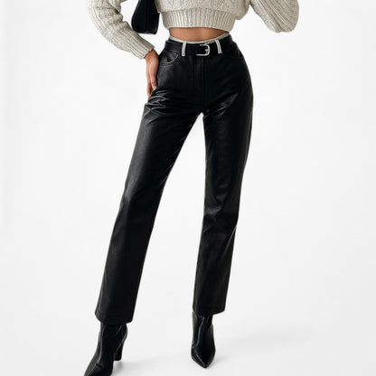 Vintage Y2K Black Patent Faux Leather Look Slim Leg Pants Size XS/S