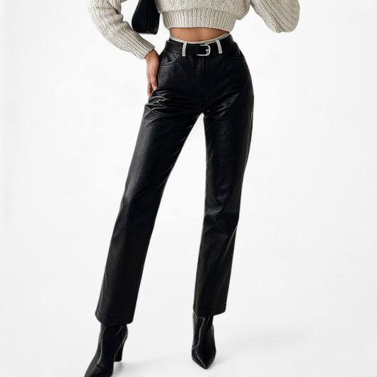 Vintage Y2K Black Patent Faux Leather Look Slim Leg Pants Size XS/S