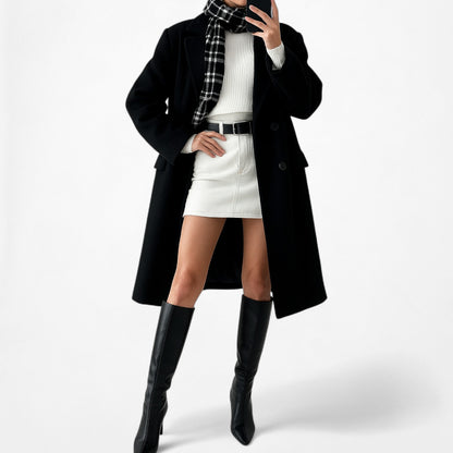 Vintage Pierre Cardin Black Gray Plaid Checkered Print Fringe Scarf