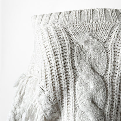 Vintage Y2K Off White Cable Knit Off The Shoulder Ruffle Sweater Size S