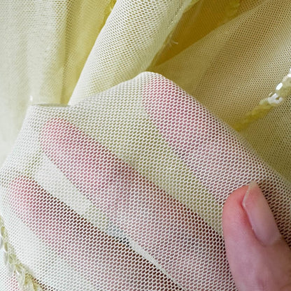 Vintage Y2K Yellow Halter Beaded Sequin Mesh Bodycon Maxi Prom Dress Size XS/S