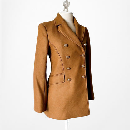 Zara Brown Double Breasted Shoulder Padded Blazer Jacket Coat Size XS