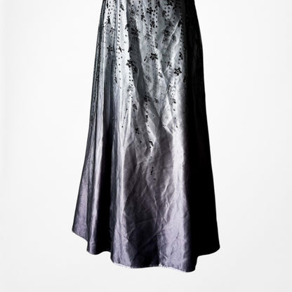 Vintage Y2K Black Purple Beaded Satin Ombre Mesh Fit Flared Maxi Prom Dress S/M