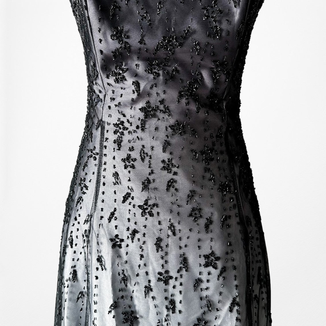 Vintage Y2K Black Purple Beaded Satin Ombre Mesh Fit Flared Maxi Prom Dress S/M