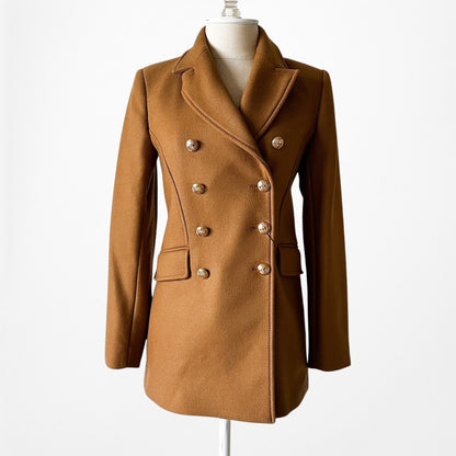 Zara Brown Double Breasted Shoulder Padded Blazer Jacket Coat Size XS