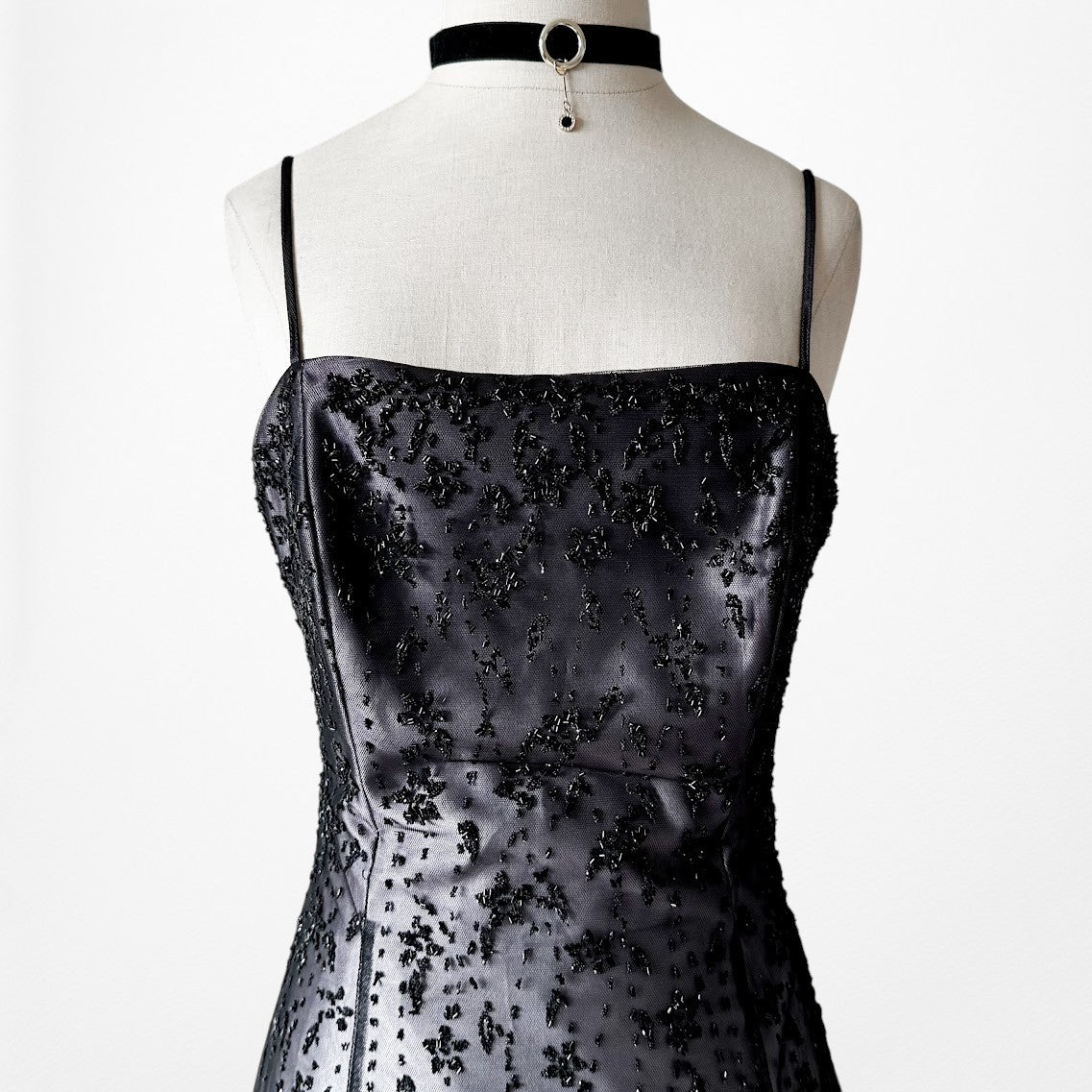 Vintage Y2K Black Purple Beaded Satin Ombre Mesh Fit Flared Maxi Prom Dress S/M