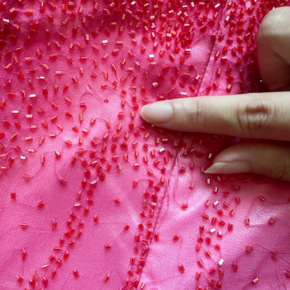 Vintage Y2K 90s Pink Silk Strapless Beaded Flared Ombre Maxi Prom Dress Size XS