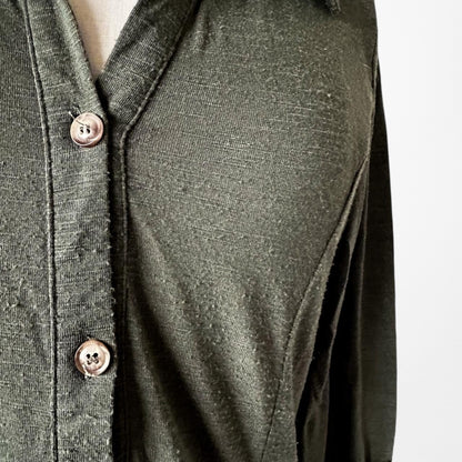 Fashion Nova Camo Green Knit Button Down Front 3/4 Sleeve Top Size M/L