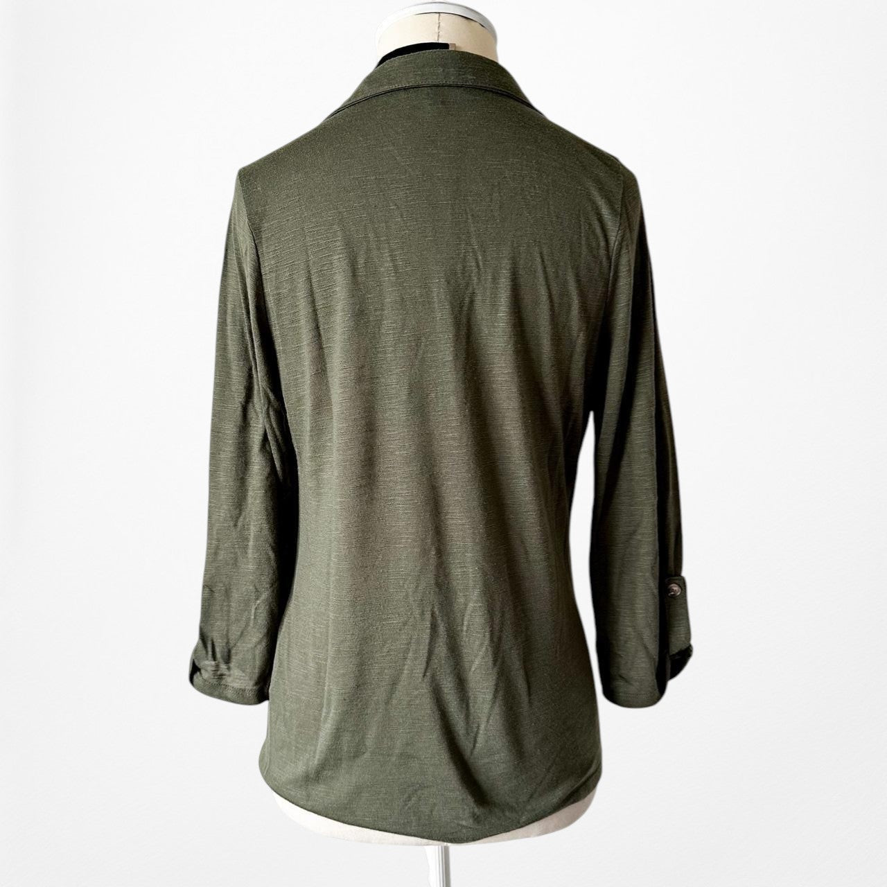 Fashion Nova Camo Green Knit Button Down Front 3/4 Sleeve Top Size M/L