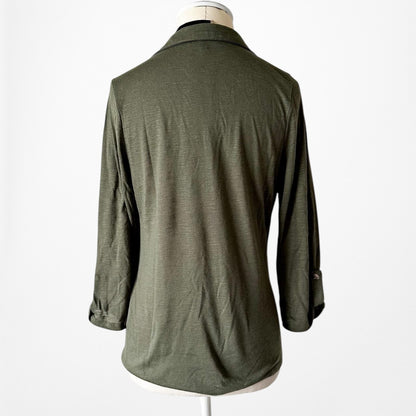 Fashion Nova Camo Green Knit Button Down Front 3/4 Sleeve Top Size M/L