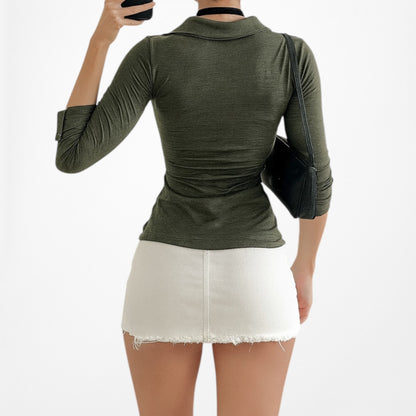 Fashion Nova Camo Green Knit Button Down Front 3/4 Sleeve Top Size M/L