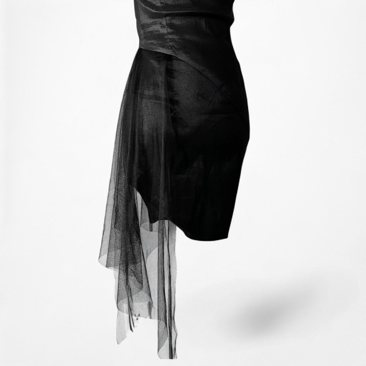 Jessica McClintock Black One Shoulder Mesh Ruffle Bodycon Mini Dress Size S