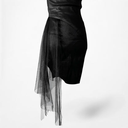 Jessica McClintock Black One Shoulder Mesh Ruffle Bodycon Mini Dress Size S