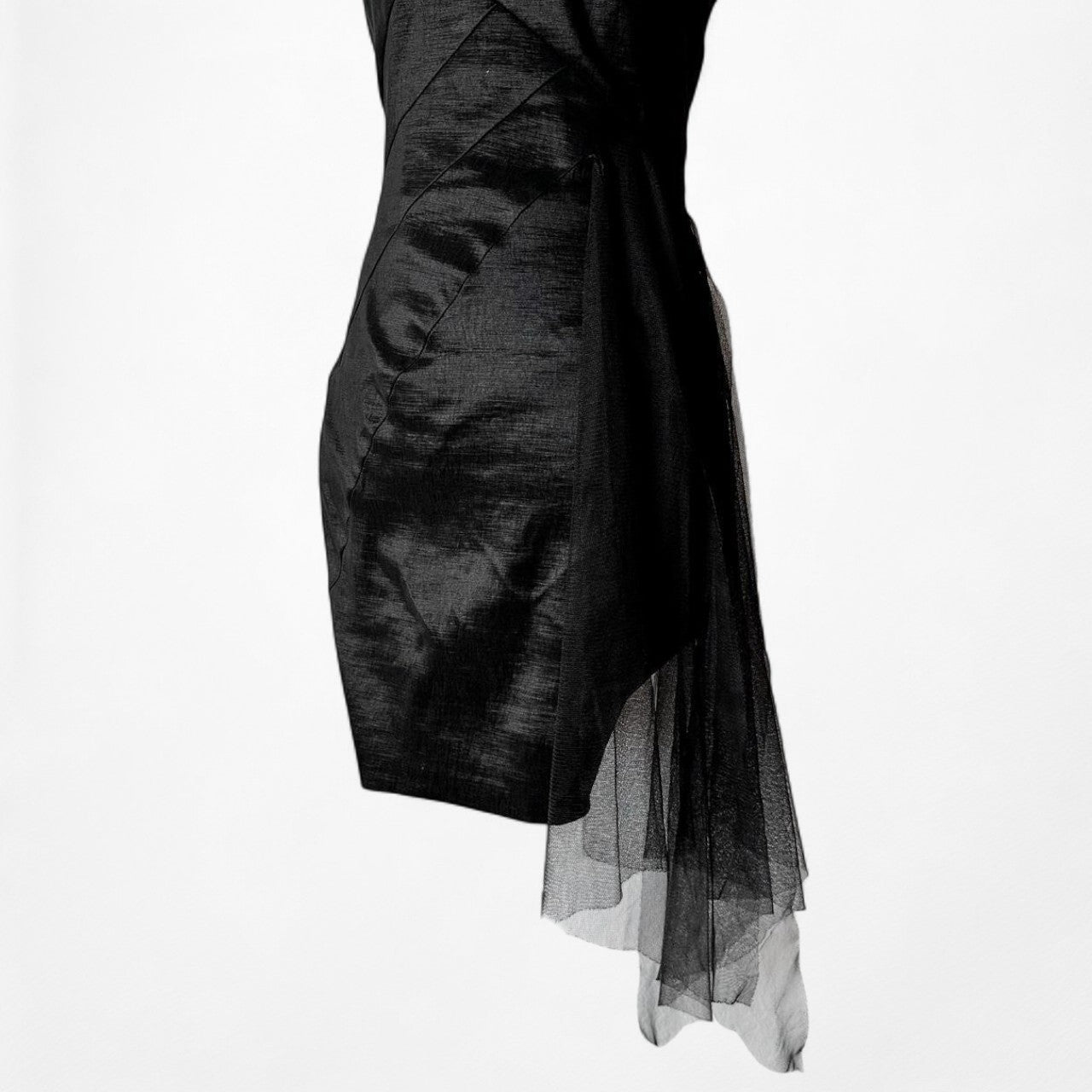 Jessica McClintock Black One Shoulder Mesh Ruffle Bodycon Mini Dress Size S