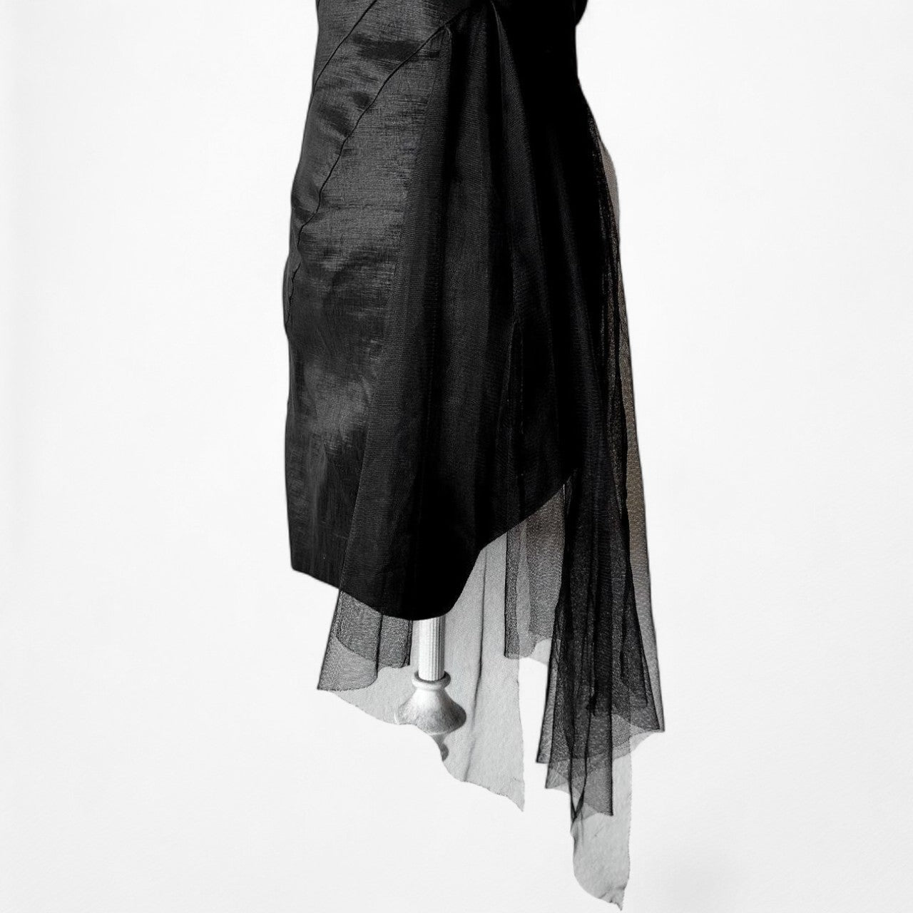 Jessica McClintock Black One Shoulder Mesh Ruffle Bodycon Mini Dress Size S