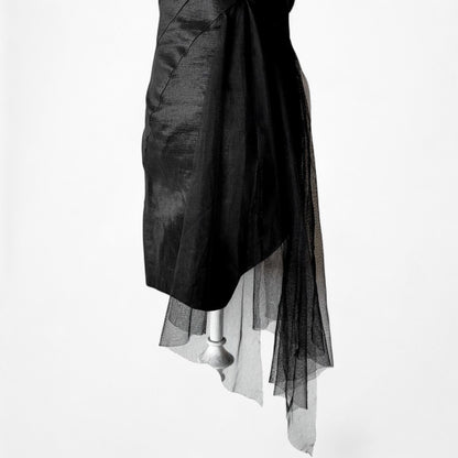 Jessica McClintock Black One Shoulder Mesh Ruffle Bodycon Mini Dress Size S