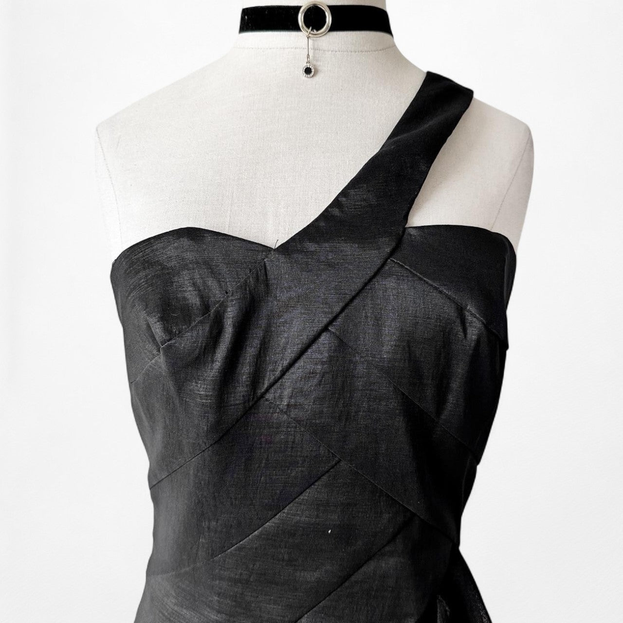 Jessica McClintock Black One Shoulder Mesh Ruffle Bodycon Mini Dress Size S