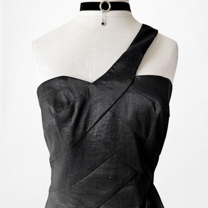 Jessica McClintock Black One Shoulder Mesh Ruffle Bodycon Mini Dress Size S