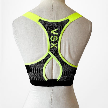 Victoria's Secret Gray Black Green Padded Knit Sports Bra Size 34C