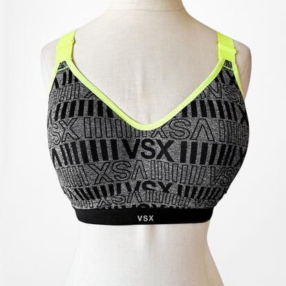 Victoria's Secret Gray Black Green Padded Knit Sports Bra Size 34C