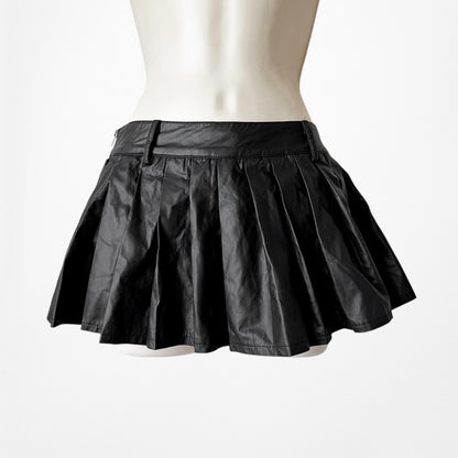 Lioness Black Faux Leather Micro Mini Pleated Skater Skirt Skort Size XS