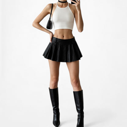 Lioness Black Faux Leather Micro Mini Pleated Skater Skirt Skort Size XS