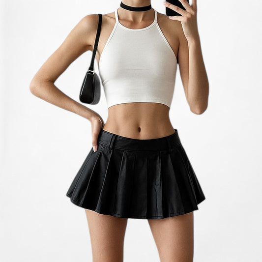 Lioness Black Faux Leather Micro Mini Pleated Skater Skirt Skort Size XS