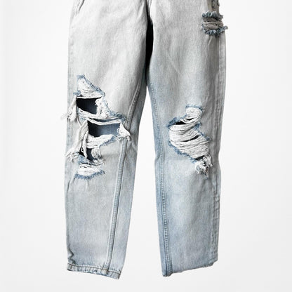 White Fox Boutique High Waisted Distressed Ripped Knee Cropped Mom Jeans Size XS