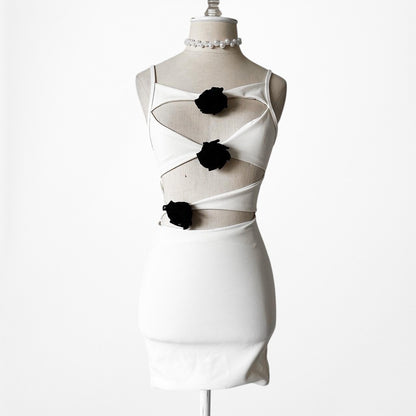 White Fox Boutique Cutout Floral Applique Mini Bodycon Dress Size XS