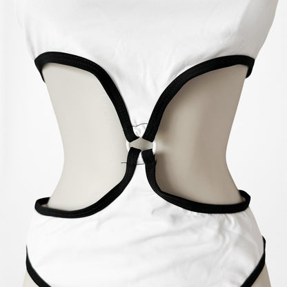 White Black Colorblock Strapless One Piece Cutout Bathing Swimsuit Size S