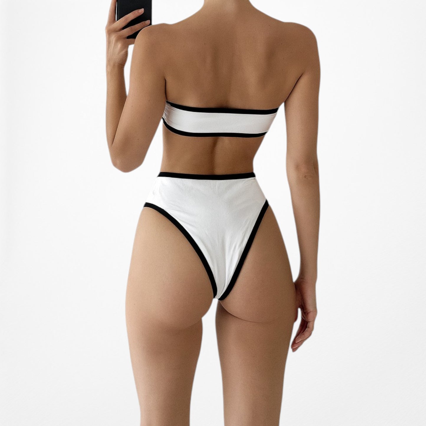 White Black Colorblock Strapless One Piece Cutout Bathing Swimsuit Size S