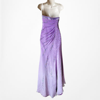 Vintage Purple Gradient Ombre Beaded Strapless Side Slit Maxi Prom Dress Size XS