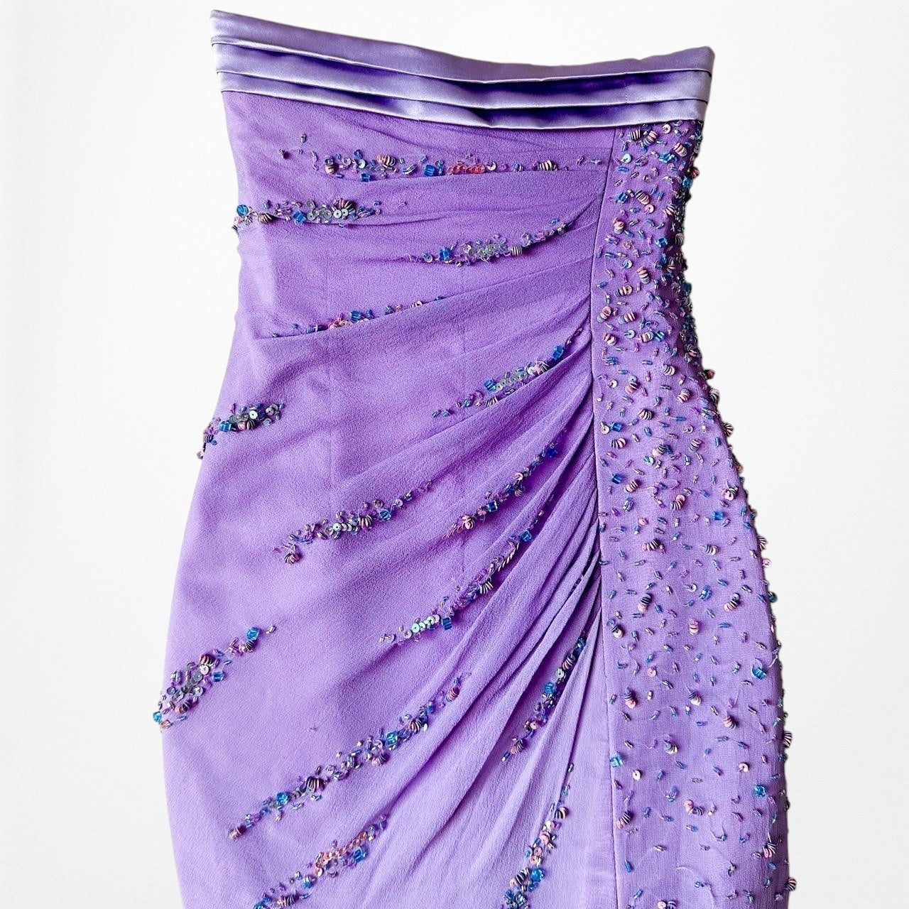 Vintage Purple Gradient Ombre Beaded Strapless Side Slit Maxi Prom Dress Size XS