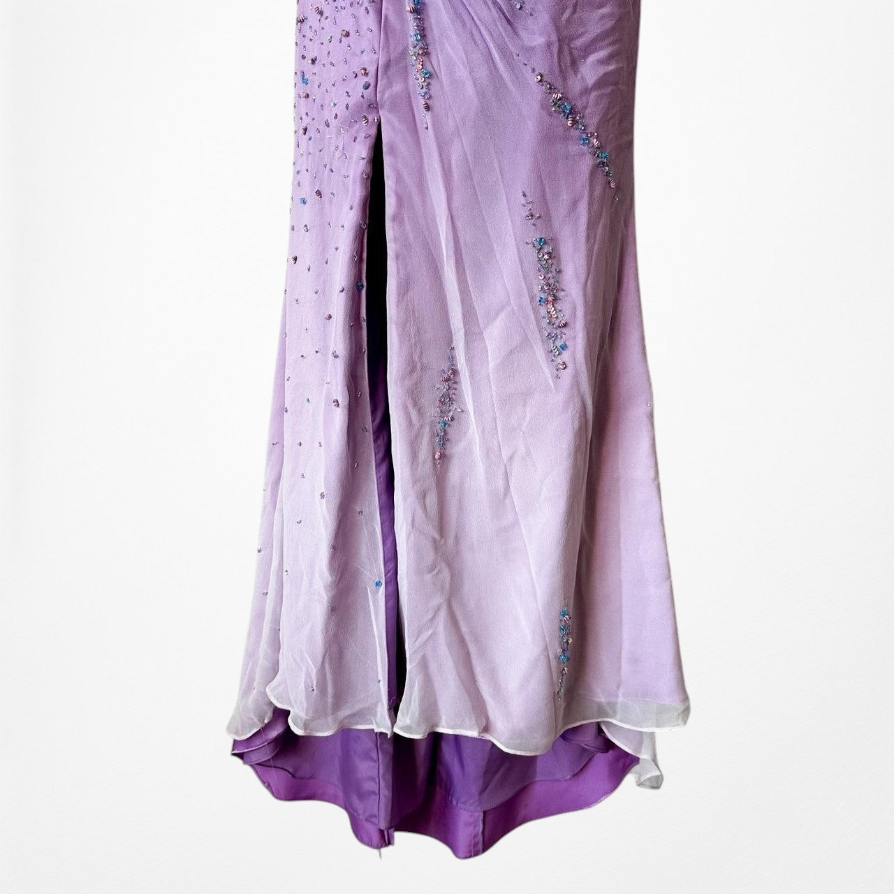 Vintage Purple Gradient Ombre Beaded Strapless Side Slit Maxi Prom Dress Size XS