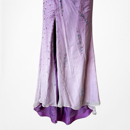 Vintage Purple Gradient Ombre Beaded Strapless Side Slit Maxi Prom Dress Size XS