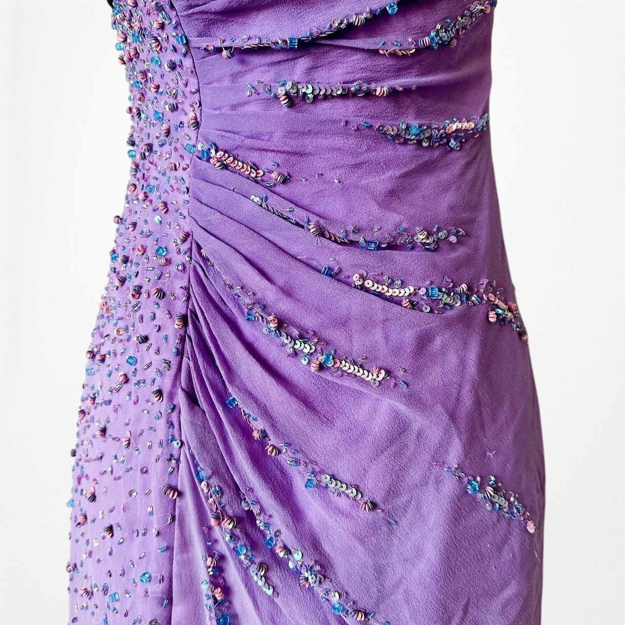 Vintage Purple Gradient Ombre Beaded Strapless Side Slit Maxi Prom Dress Size XS