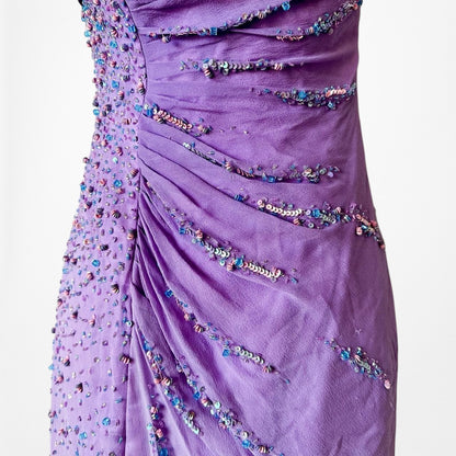 Vintage Purple Gradient Ombre Beaded Strapless Side Slit Maxi Prom Dress Size XS