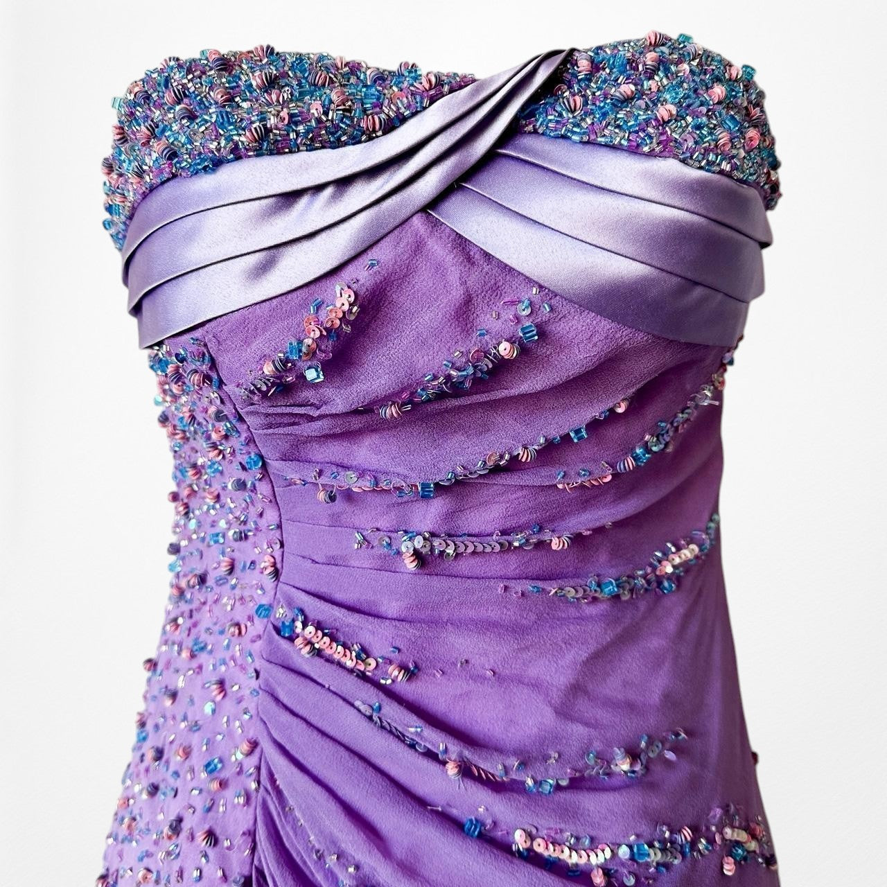 Vintage Purple Gradient Ombre Beaded Strapless Side Slit Maxi Prom Dress Size XS