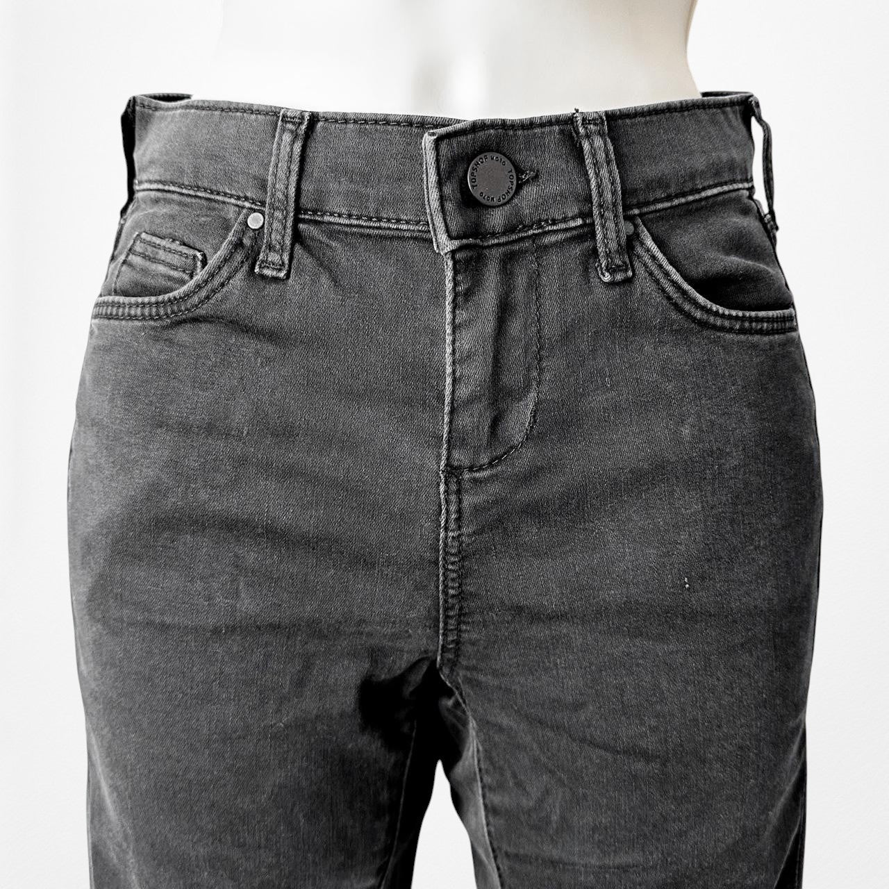 Topshop Dark Gray Faded Wash High Waisted Ripped Knee Skinny Jeans Size XS