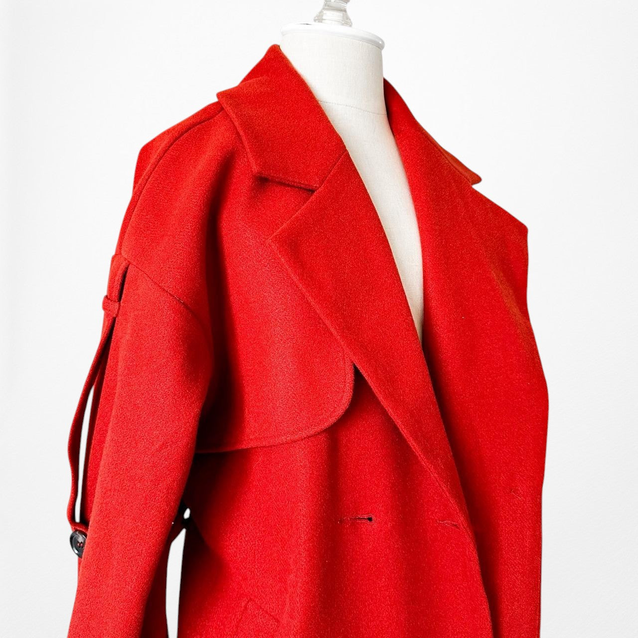 Red Oversized Belted Trench Coat Peacoat Style Long Jacket Size XS/S/M