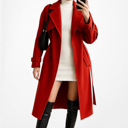 Red Oversized Belted Trench Coat Peacoat Style Long Jacket Size XS/S/M