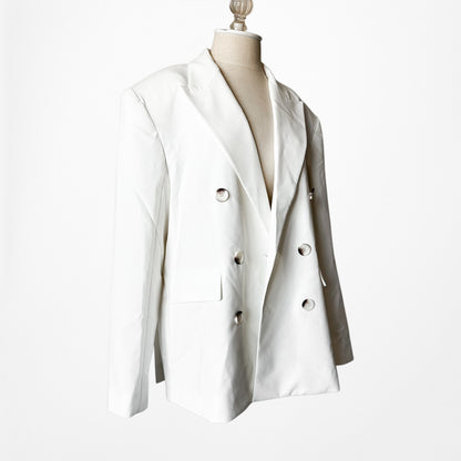Off White Double Breasted Shoulder Padded Oversized Blazer Jacket Size XS