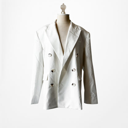 Off White Double Breasted Shoulder Padded Oversized Blazer Jacket Size XS