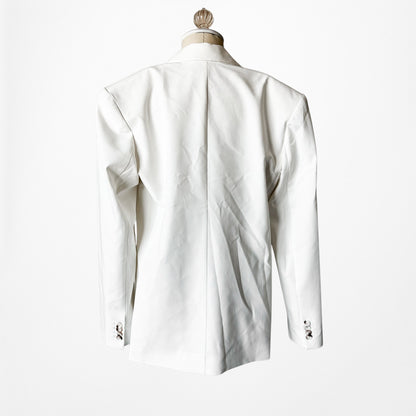 Off White Double Breasted Shoulder Padded Oversized Blazer Jacket Size XS