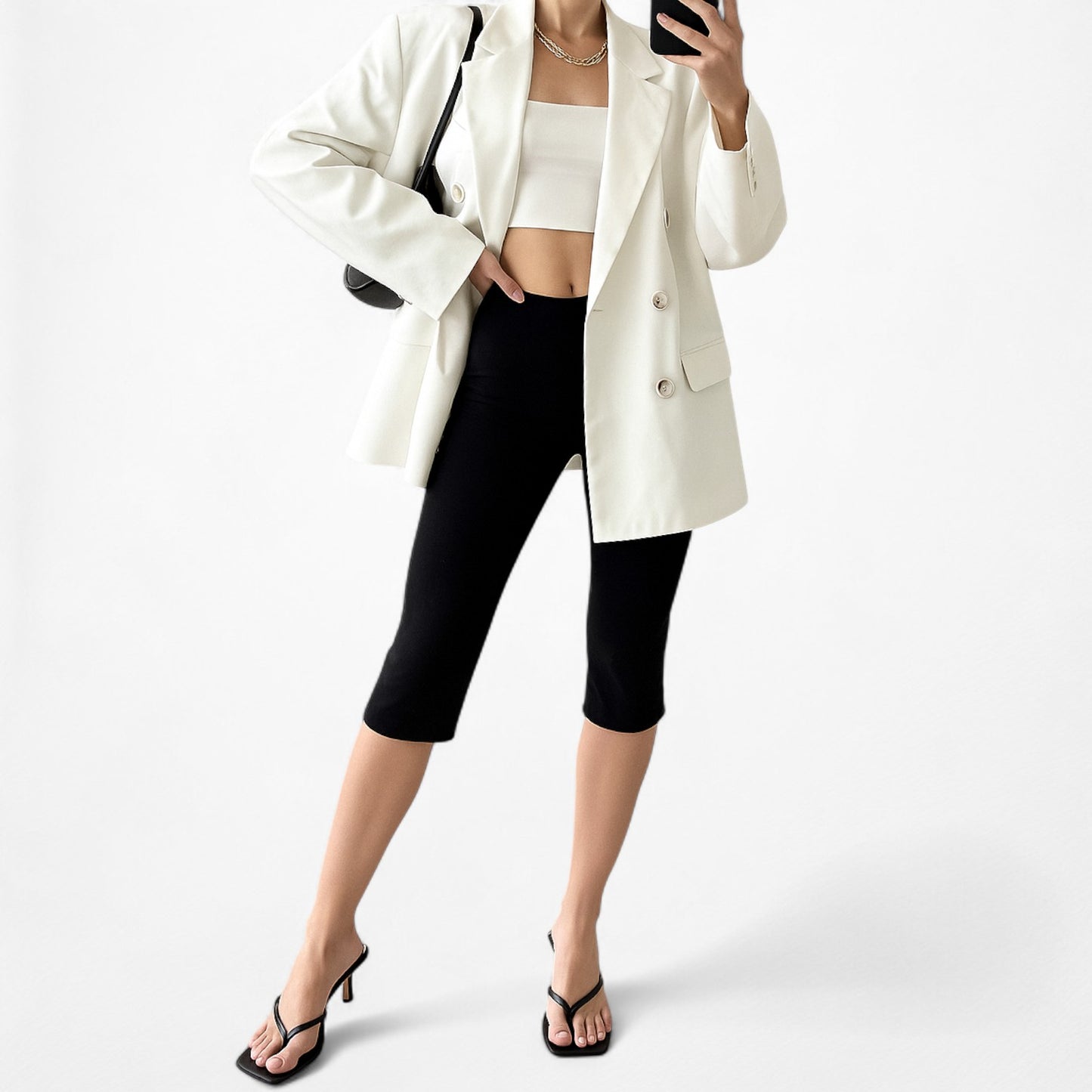 Off White Double Breasted Shoulder Padded Oversized Blazer Jacket Size XS