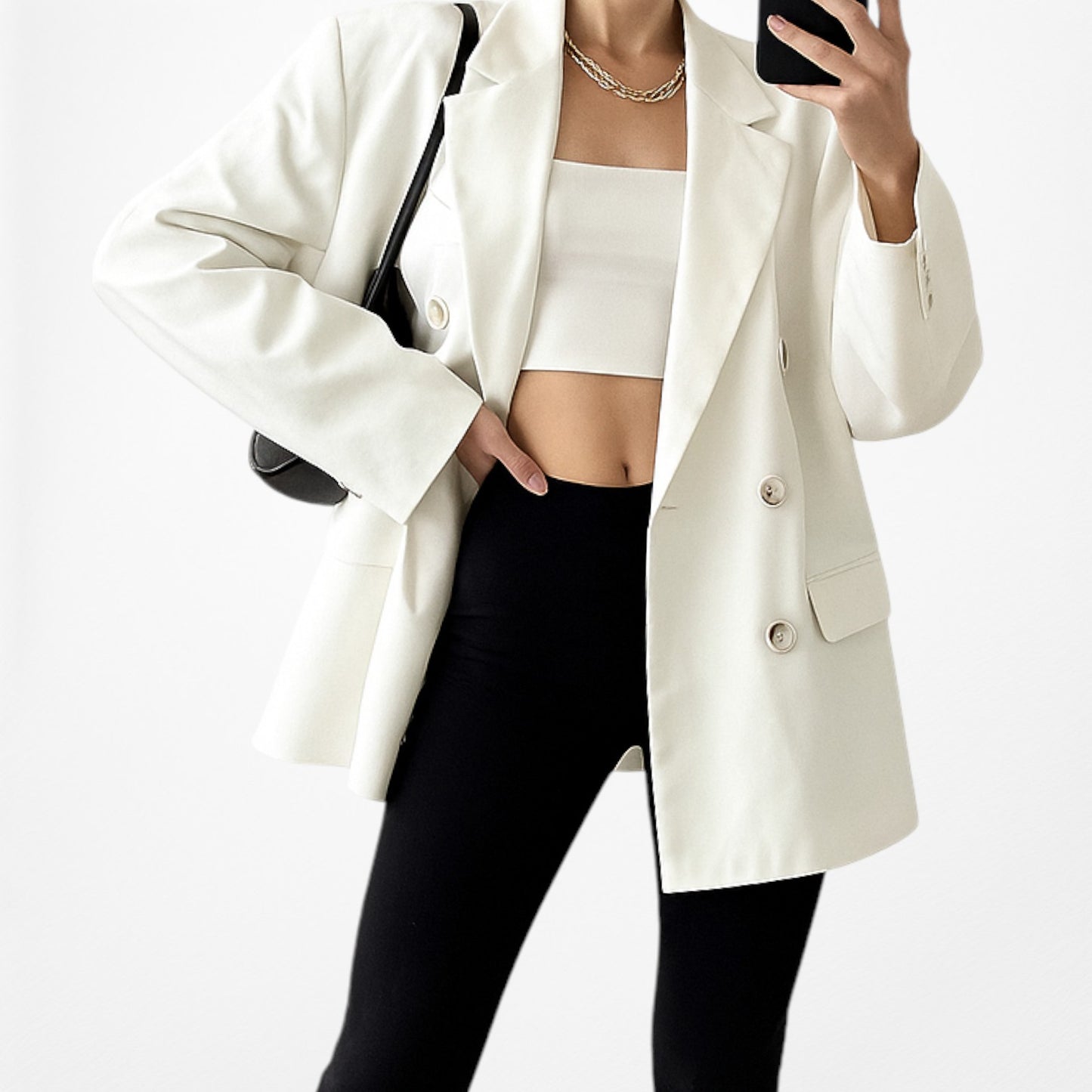 Off White Double Breasted Shoulder Padded Oversized Blazer Jacket Size XS